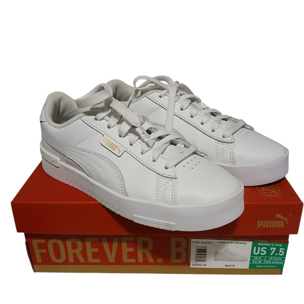 PUMA Court Sneakers Women's White Gold Retro Tennis Casual Walking Shoes 7.5